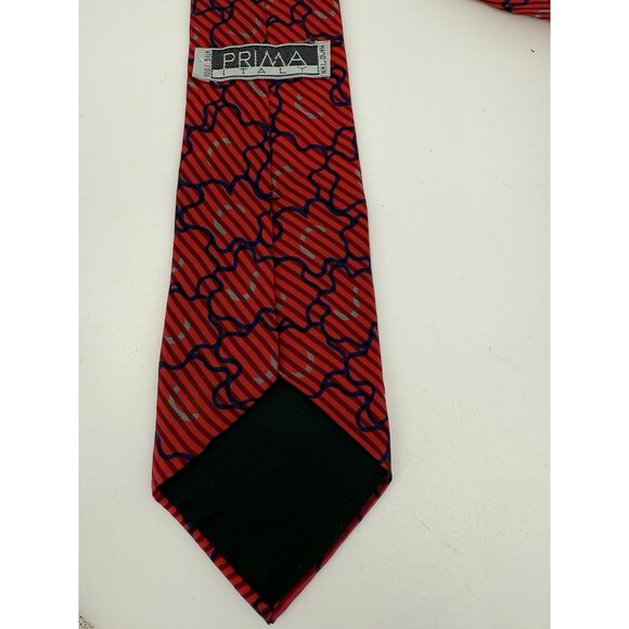 Vintage Prima Italy Red Silk Tie Geometric Made USA Business Work Hand Sewn - Picture 7 of 7